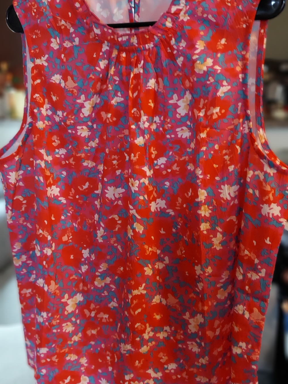 Simple Red Floral Sleeveless Camisole with Pink and Blue Details